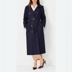 Ann Taylor Night Sky Navy Double-Breasted Trench Coat